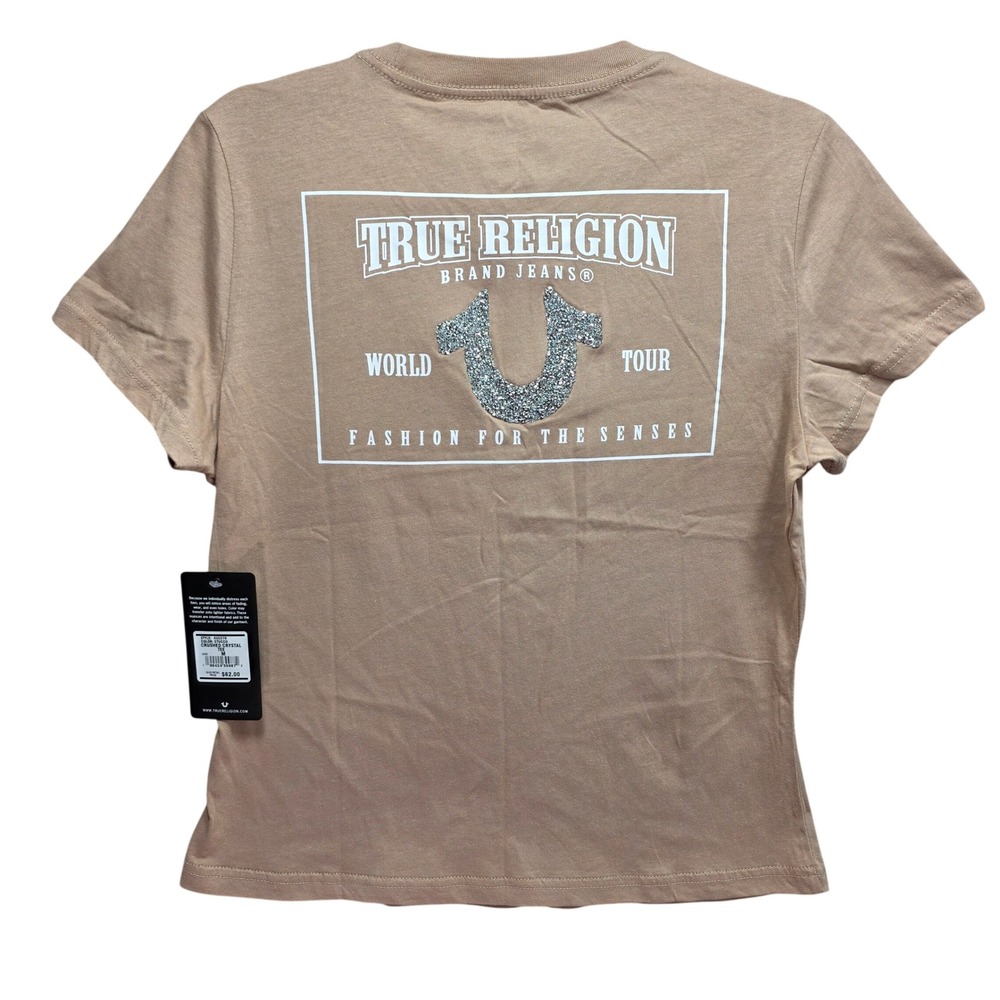 New True Religion Tshirt Women M Bling Stucco Crushed Crystal World Tour Graphic